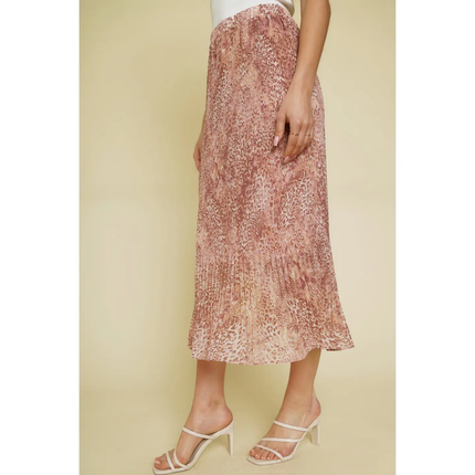 Pleated Leo Print Skirt blush side