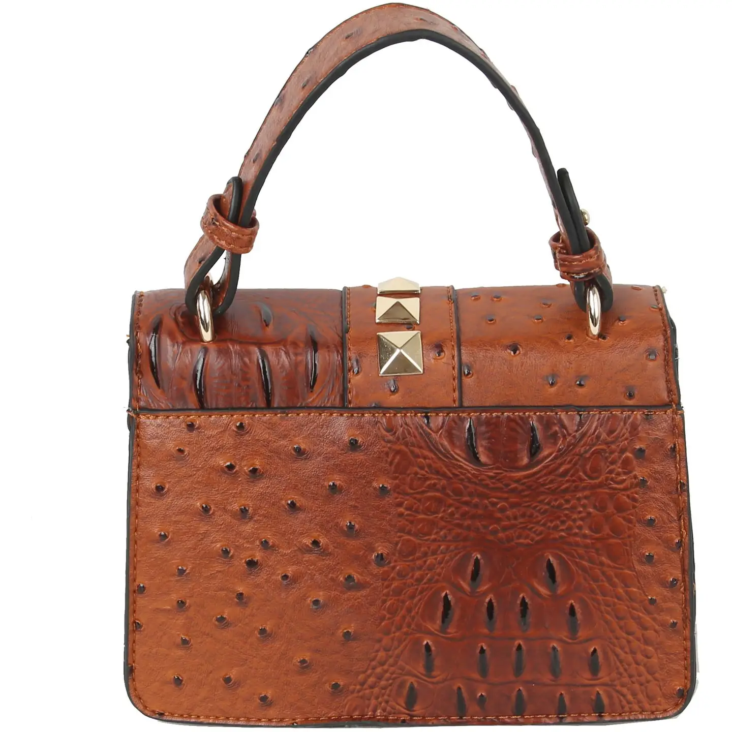 Women's Satchel Purse - Vegan Leather cognac back