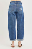 Oregon Flower Slouchy Crop Barrel Jeans dark wash-back