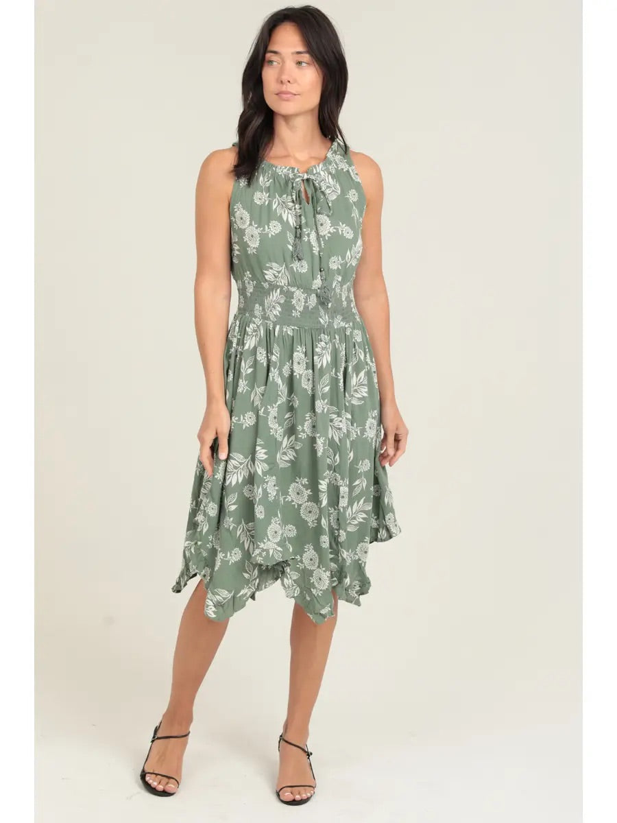 Floral Print Tank Dress with Elastic Waist