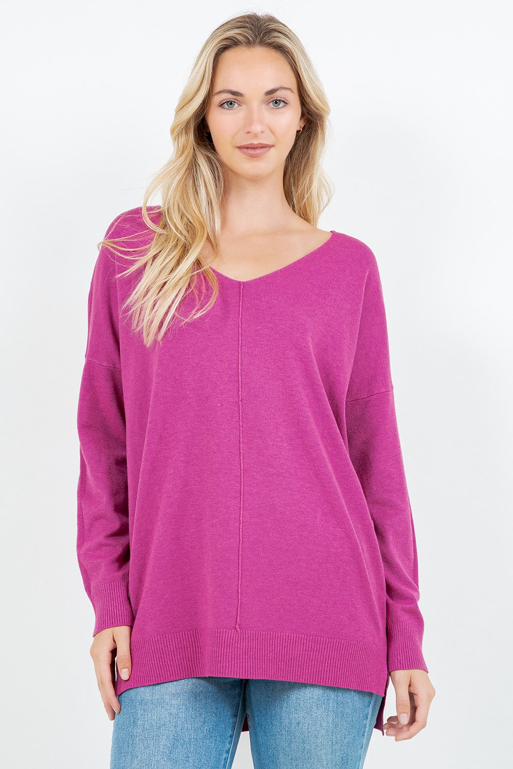 Christi Front Seam Sweater ~ Heather Hibiscus