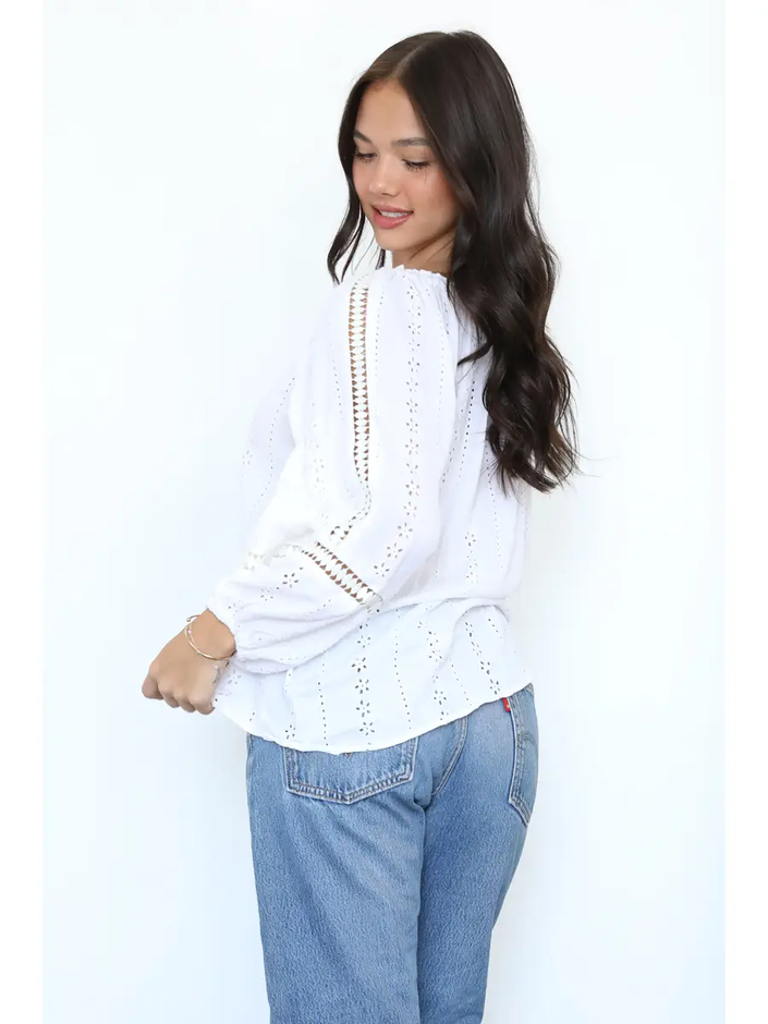 Birdy VNeck LS Top Q A Tie Waist, white-front