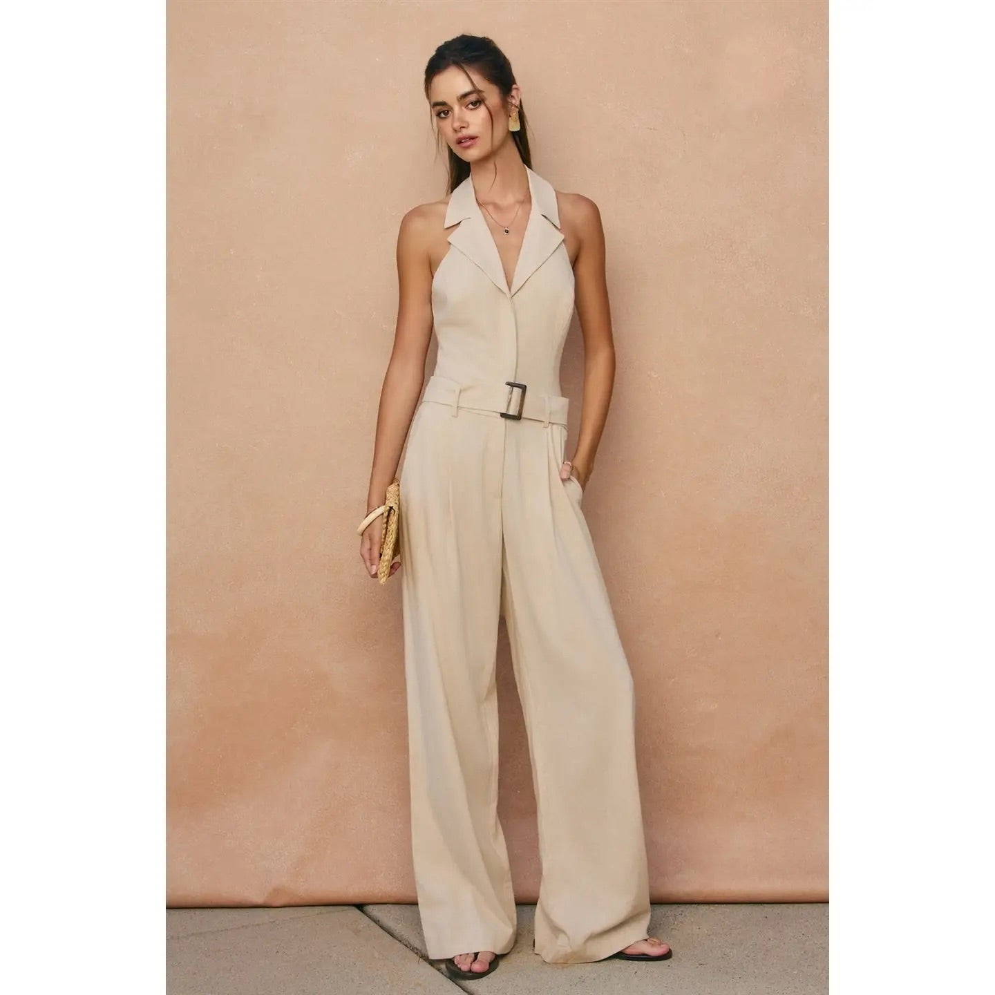 Heaven Sent Button Down Sash Belt Jumpsuit front