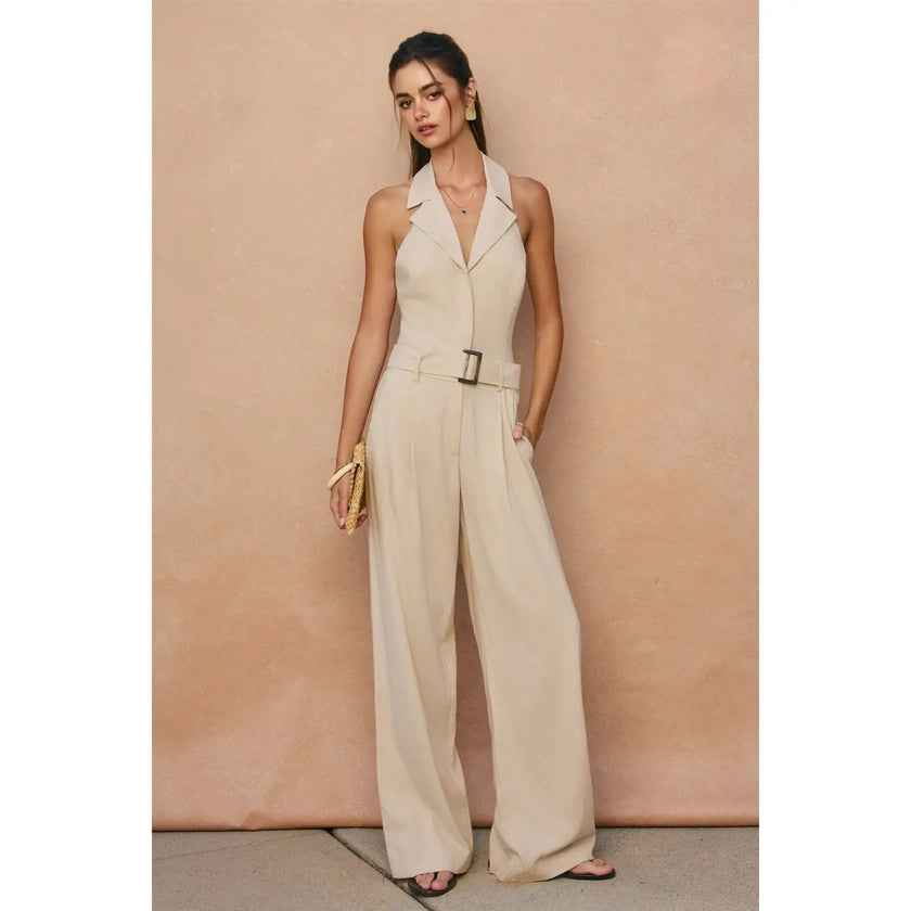 Heaven Sent Button Down Sash Belt Jumpsuit front