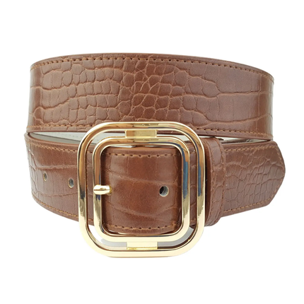 Alligator-Print Gold Buckle Belt