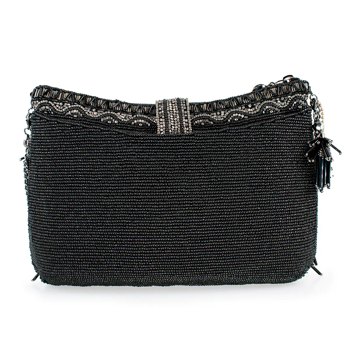 Shimmy, Black Fringe Beaded Crossbody Handbag back