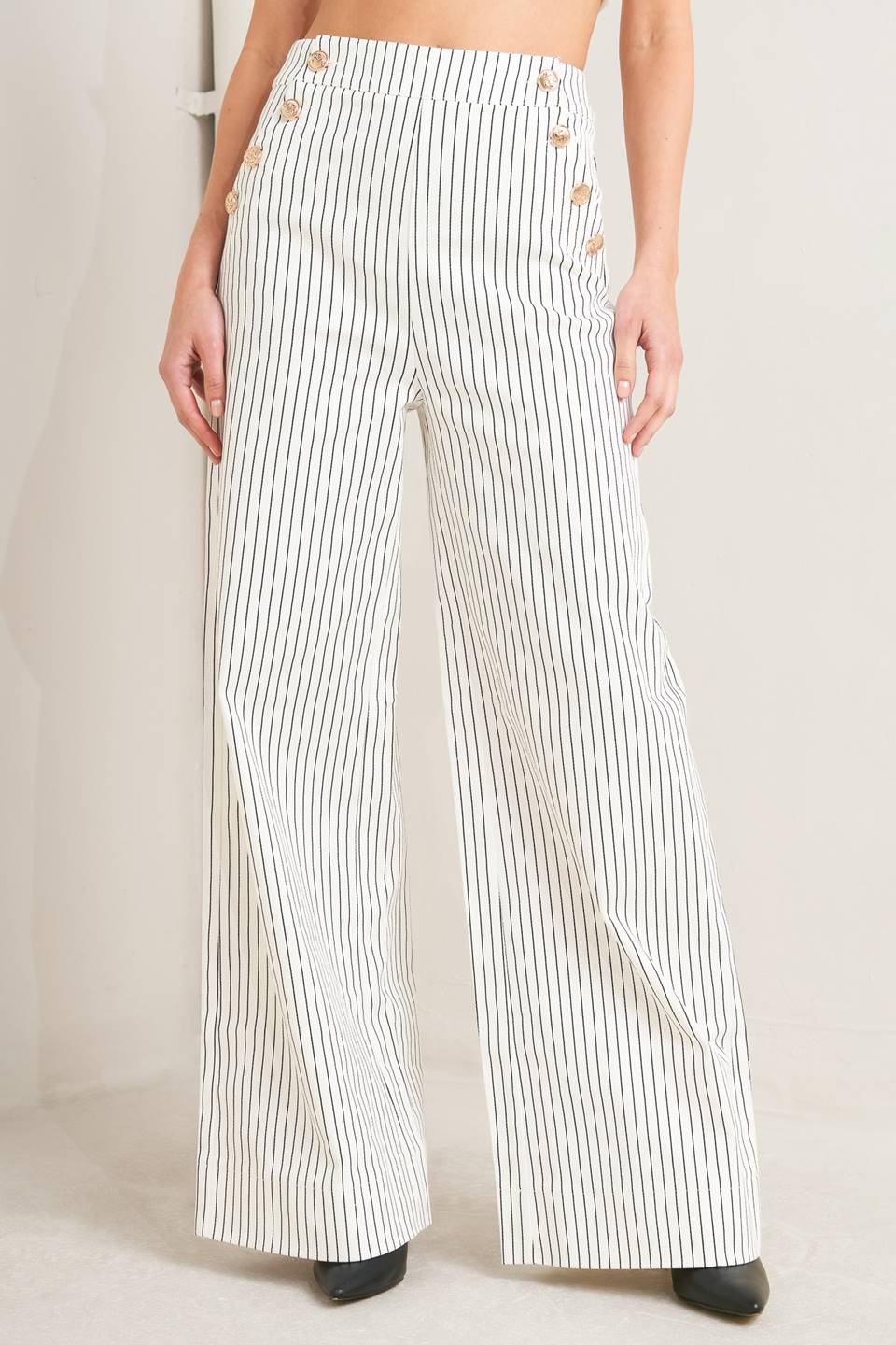 Donna striped woven pant, black/white-front