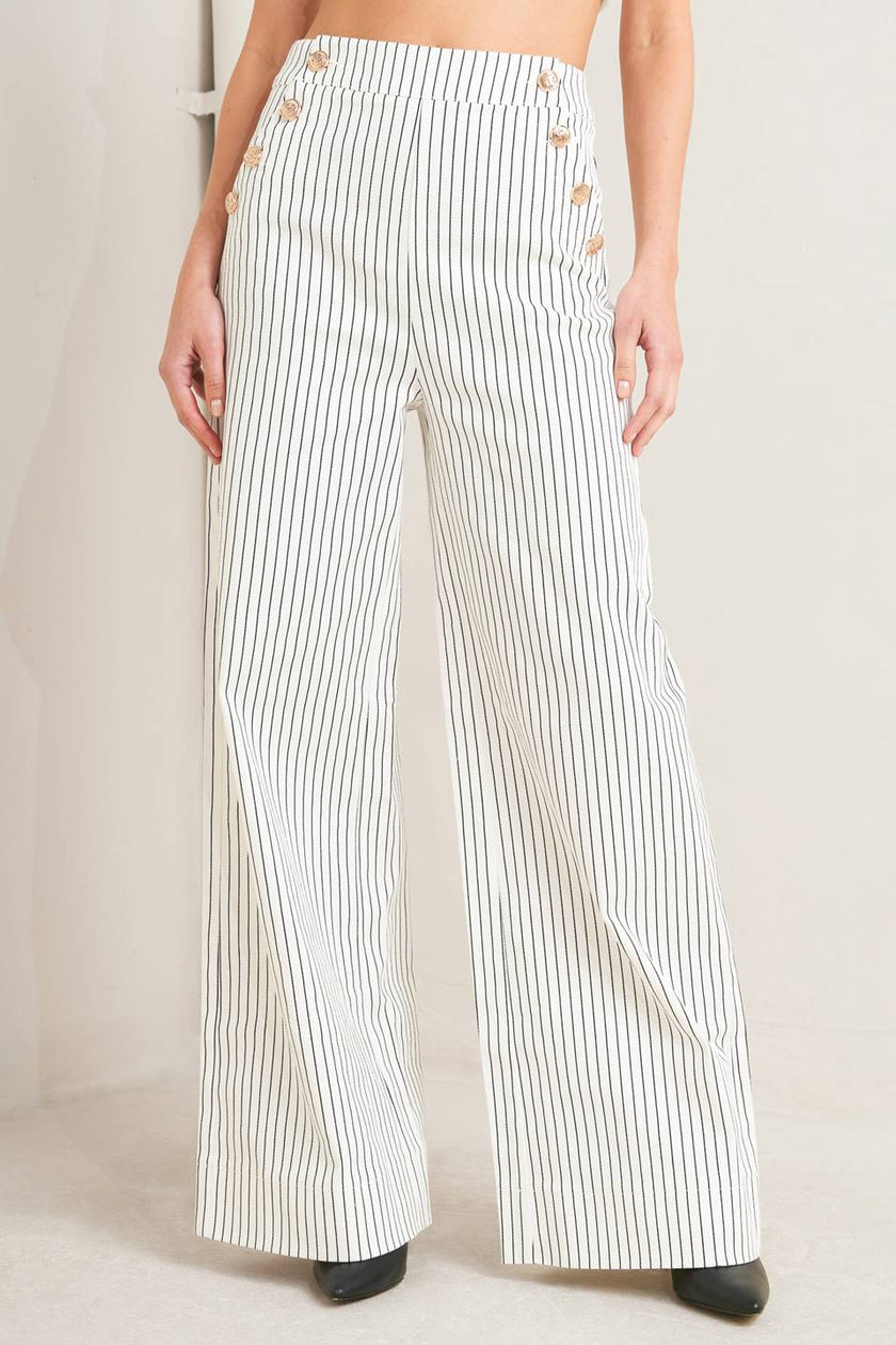 Donna striped woven pant, black/white-front