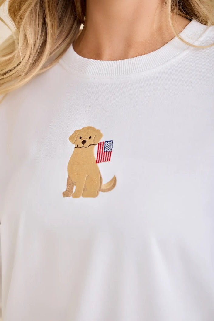 4th of July Golden Puppy Sweater White-detail