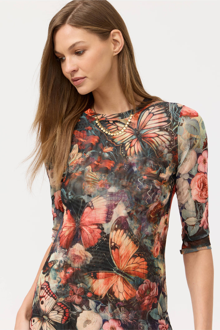 3/4 SLEEVE MESH MIDI DRESS  teyros close up