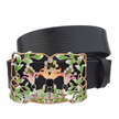 Genuine Leather Belt W. Western-Inspire Floral Buckle close up