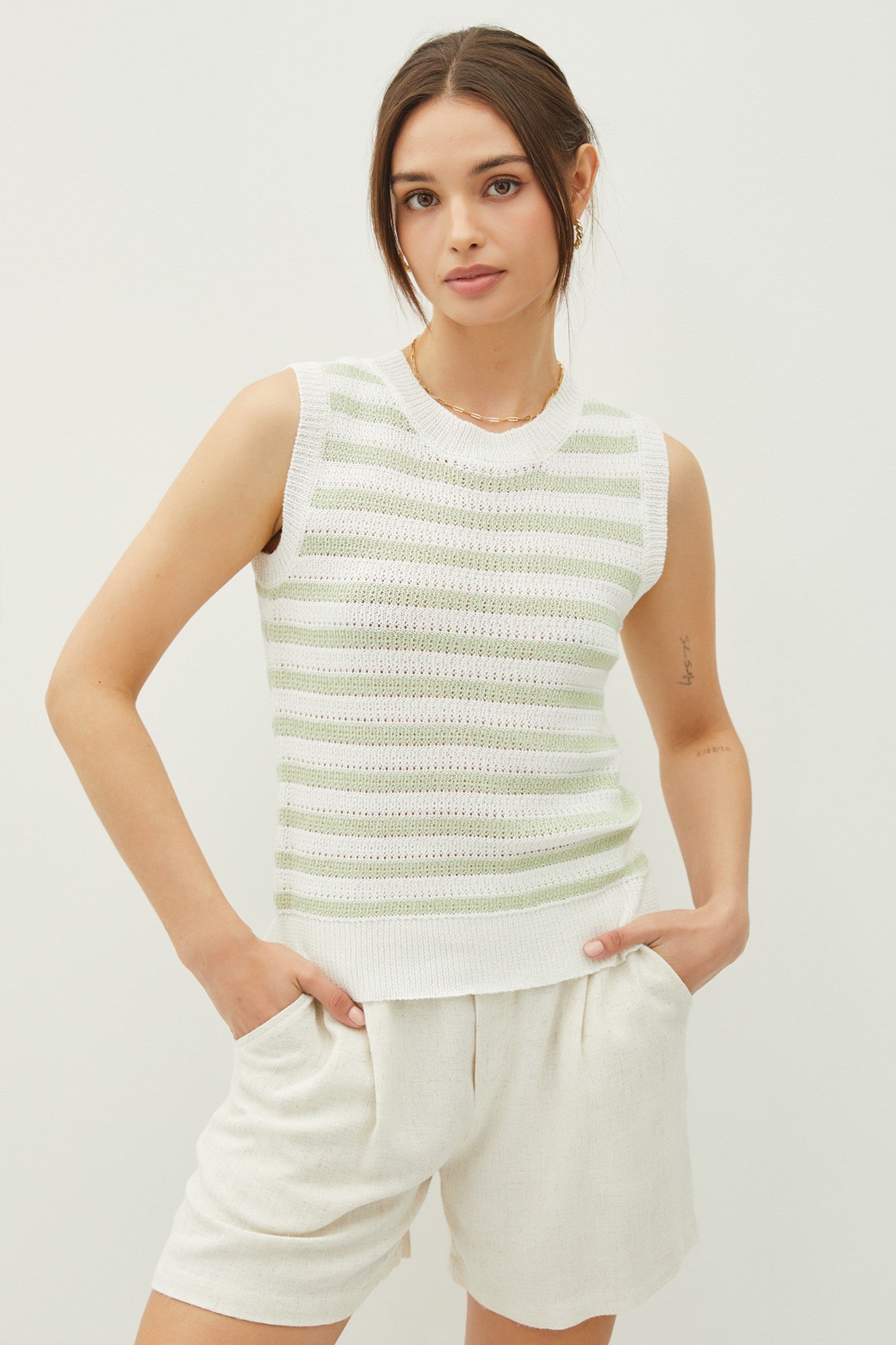 Remy Striped Crew Neck Knit Tank Sprout