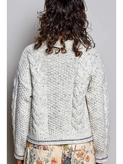 Chloe Cable Knit Cardigan, oatmeal-back