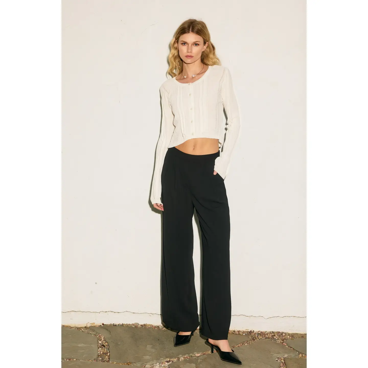 Pull On Wide Leg Trousers black front