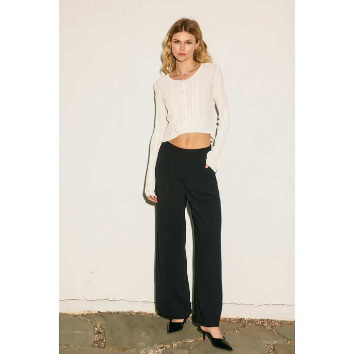 Pull On Wide Leg Trousers black front