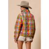 Bleached Vintage Plaid Quilted Jacket with Pockets