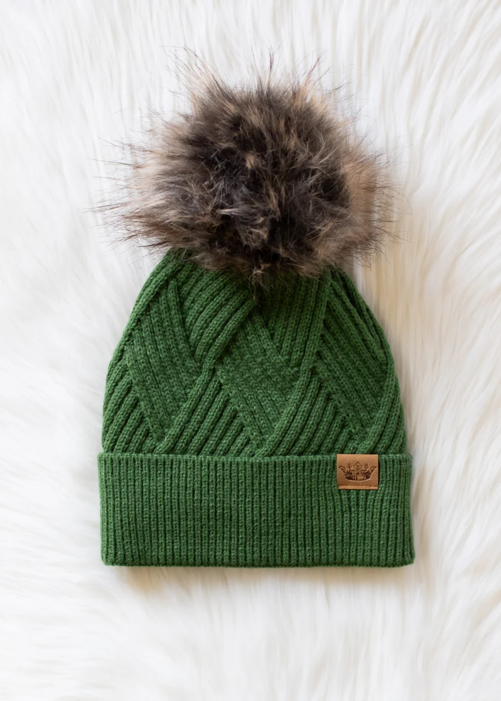 Green Decorative Knit Pom Hat
