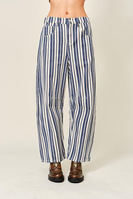 Alex Striped Cotton Barrel Pants