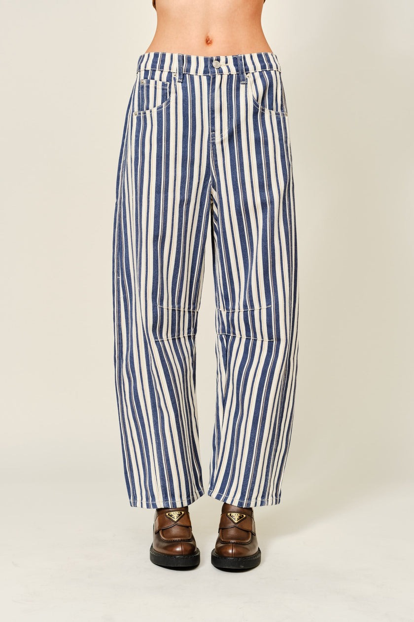 Alex Striped Cotton Barrel Pants