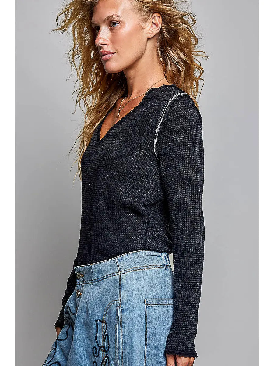 Bobbi Vintage Overlock Trim Knit Top