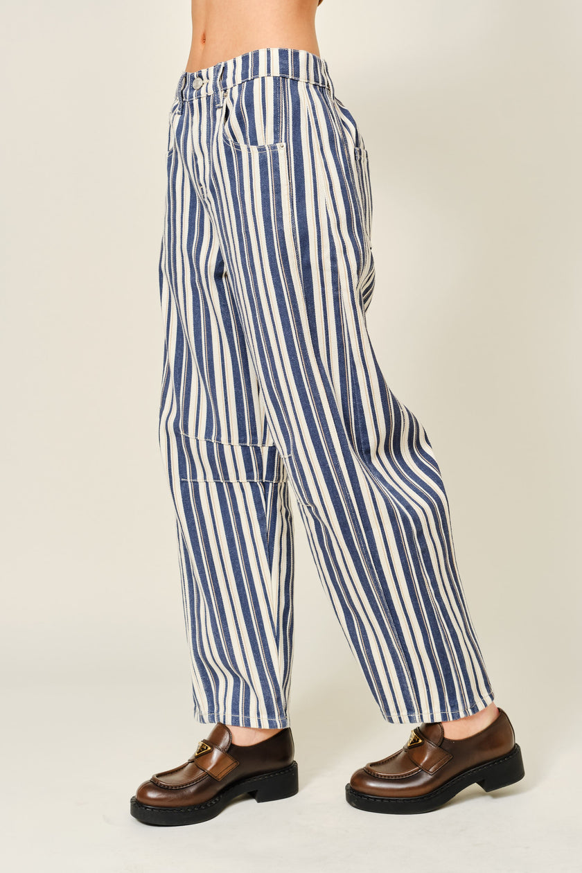 Alex Striped Cotton Barrel Pants