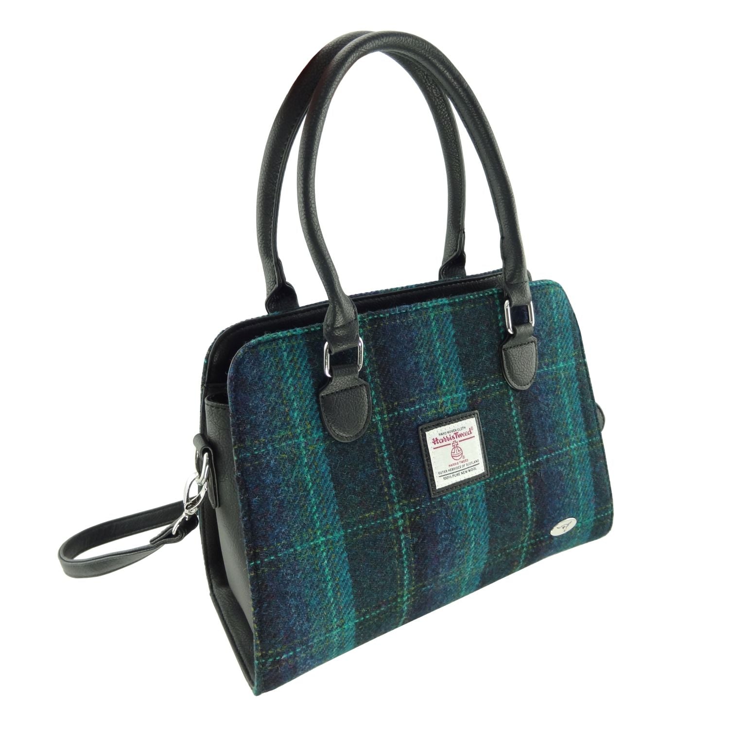 Harris Tweed Small Tote Bag - Blue with Turquoise Overcheck