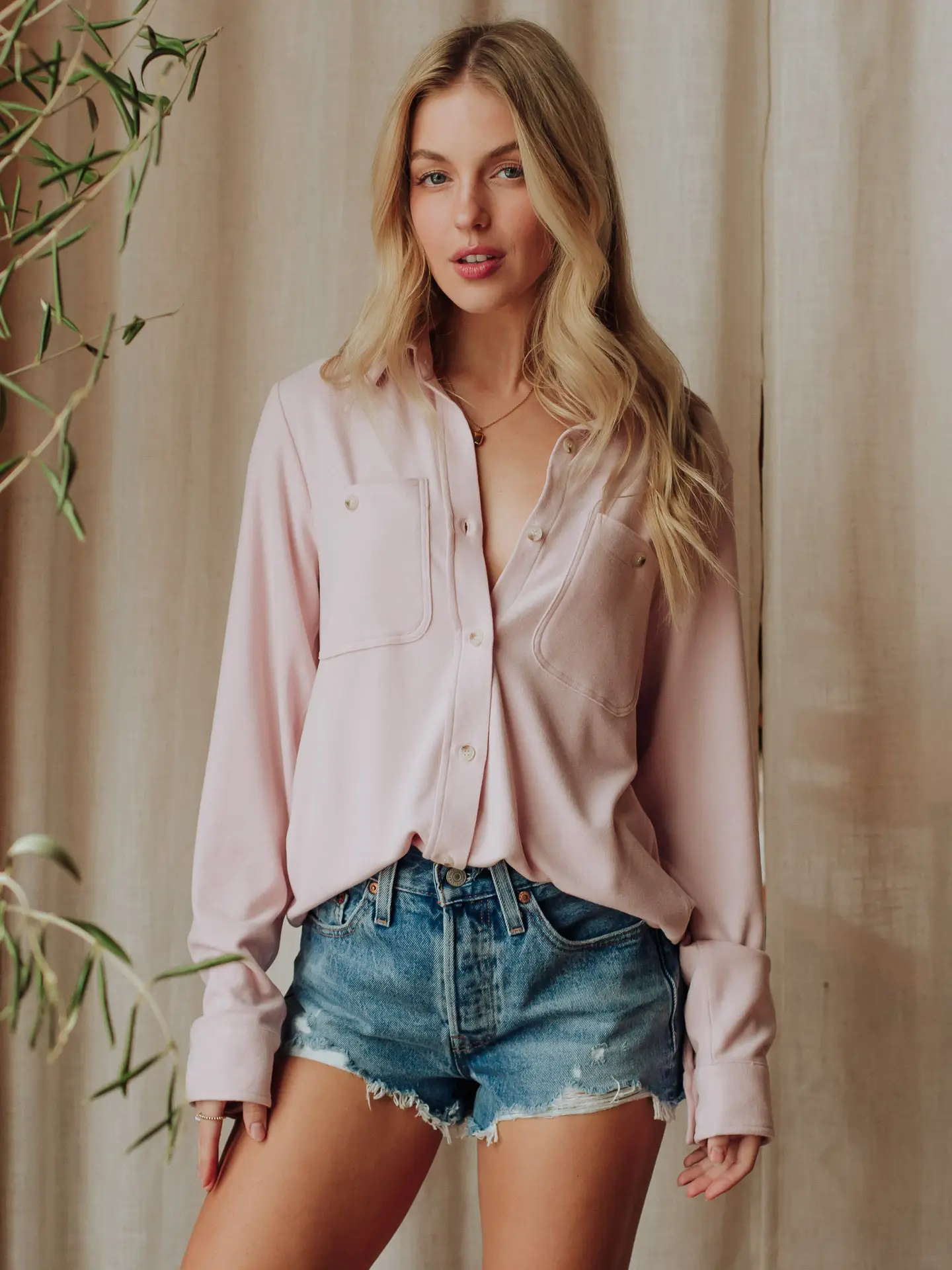  Super Soft Button Up Top light lilac