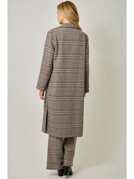 The Bianca Plaid Long Coat, stone/rust-back