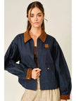 Contrast Collar Pleated Bubble Sleeve Barn Jacket