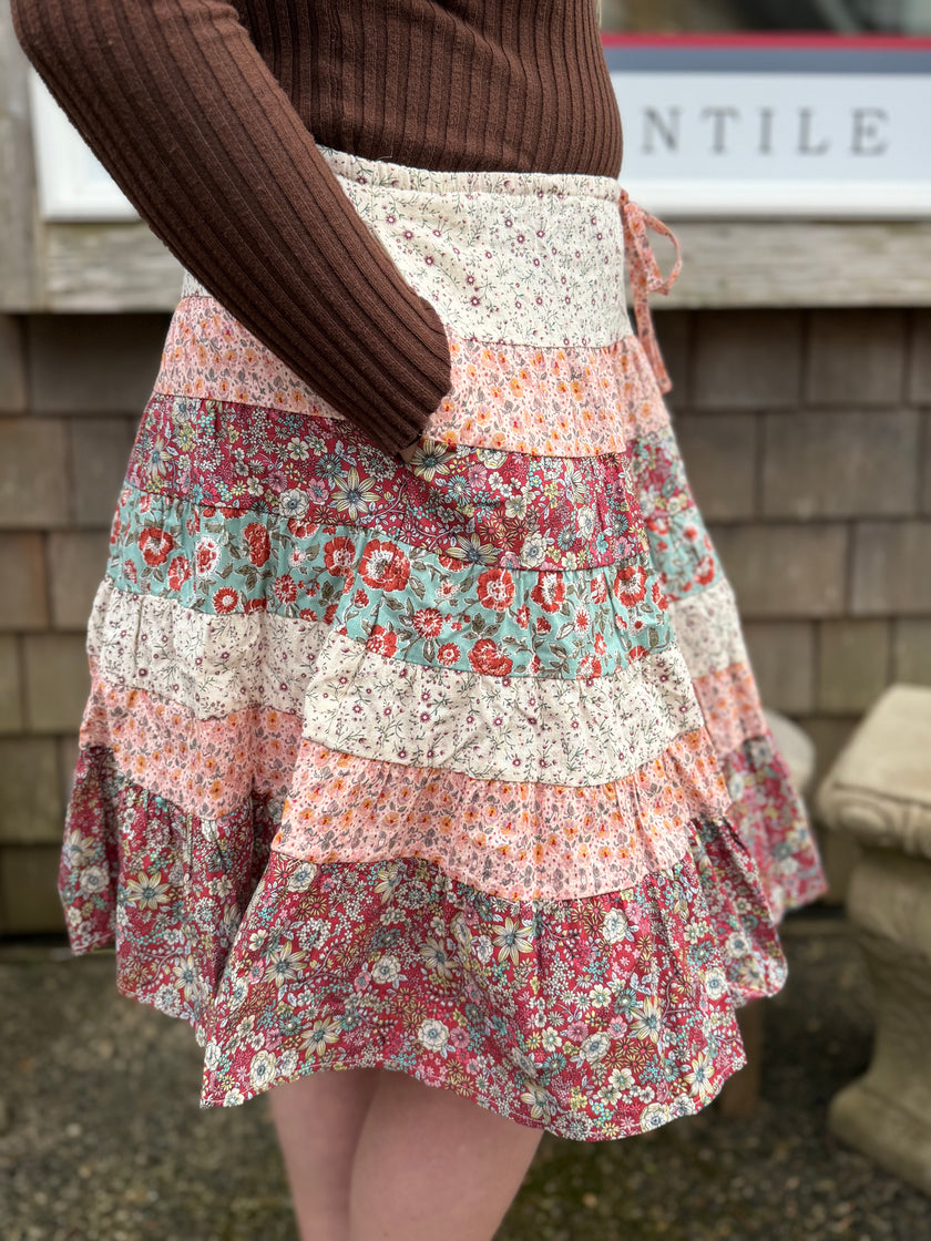 MULTI FLORAL PRINT MIX A-LINE MINI SKIRT multi side