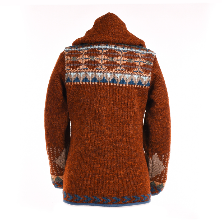 Dakotah Hooded Wool Sweater W Western Pattern dark copper back