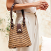 Rattan Handbag with Leather Elbow Strap-front