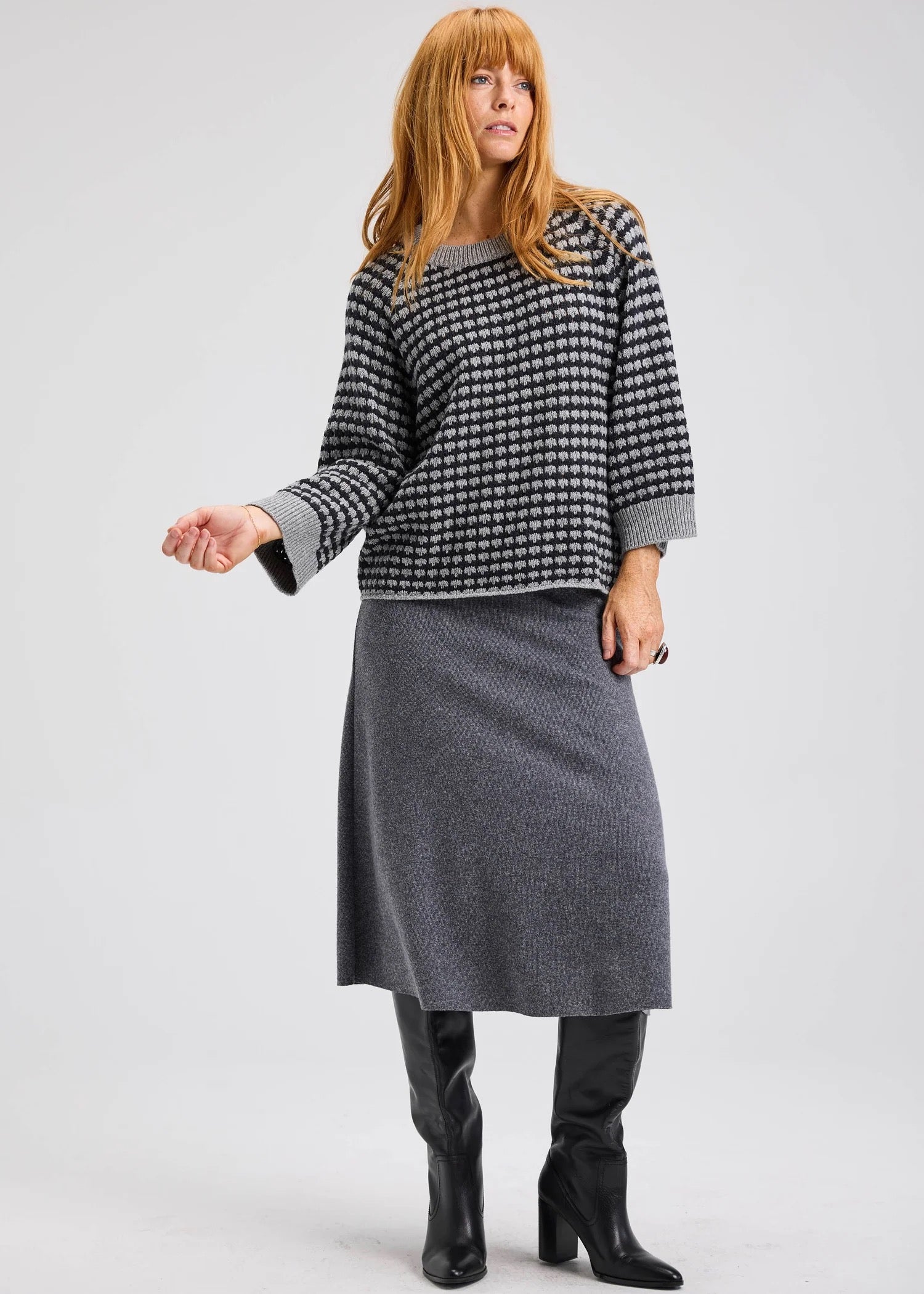 Womens Herringbone Knit Sweater cloud front