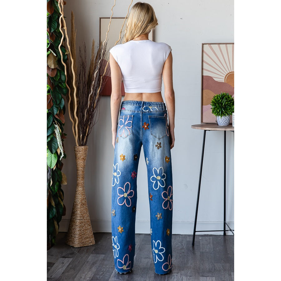 Flower Power EMB Denim Pants