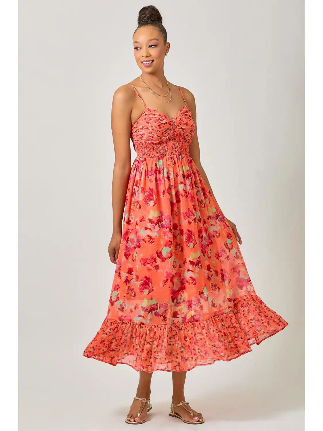 Twist Adorn Smocked Maxi Dress