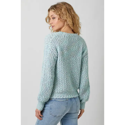 Mixed Yarn Chunky Sweater Cardigan Sea Foam Back