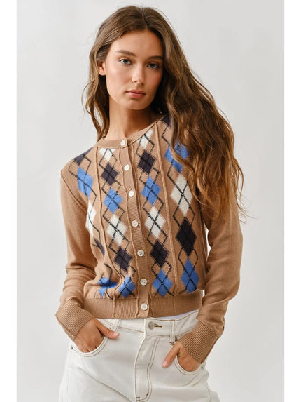 RELAXED FIT ARGYLE SWEATER CARDIGAN