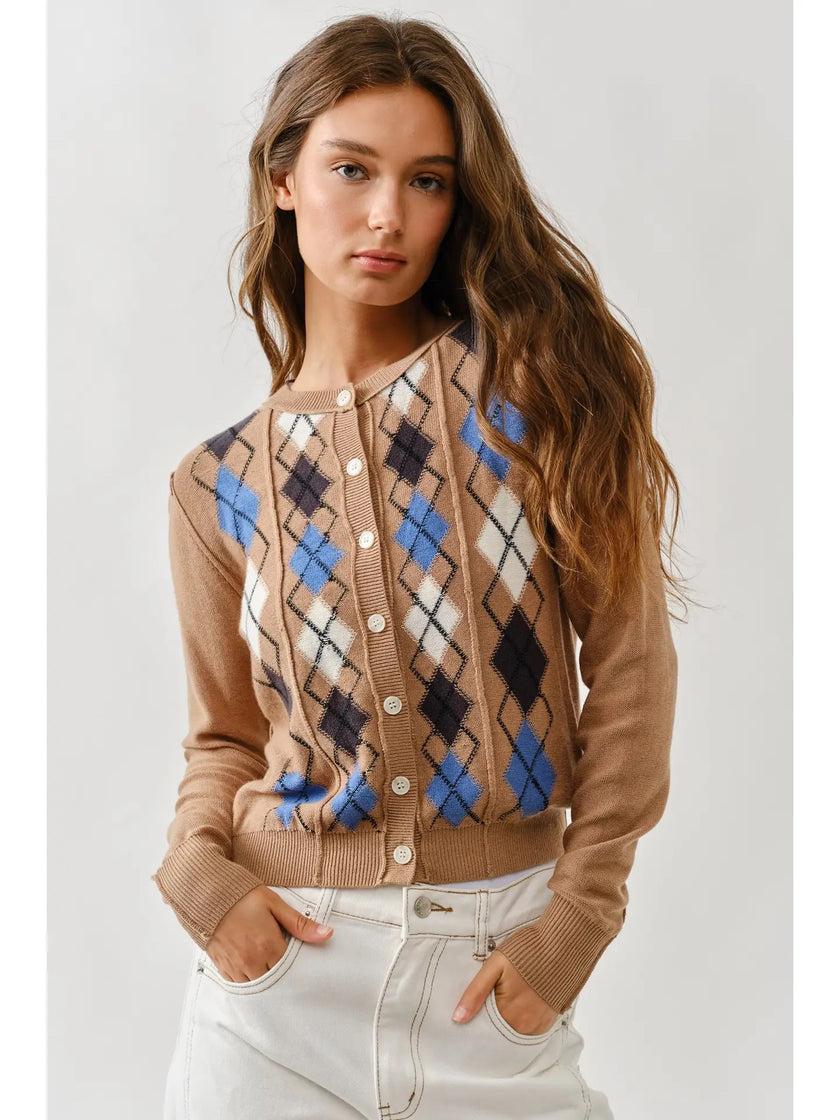 RELAXED FIT ARGYLE SWEATER CARDIGAN