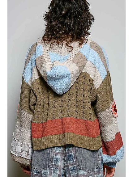 Celeste Crochet Flower Knit Cardigan, olive multi-back