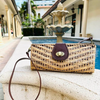 Rattan Convertable Clutch with Removable Leather Strap-front
