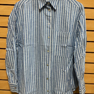 Linen Strict Stripes Oversized Dress Shirt blue front