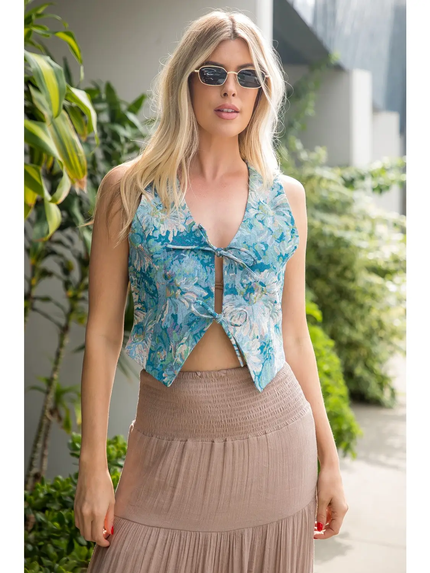 Floral Tapestry Vest blue floral front