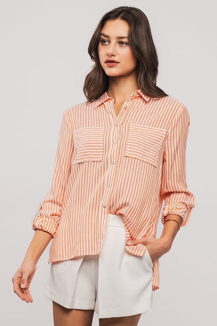 STRIPE BUTTON DOWN SHIRT orange