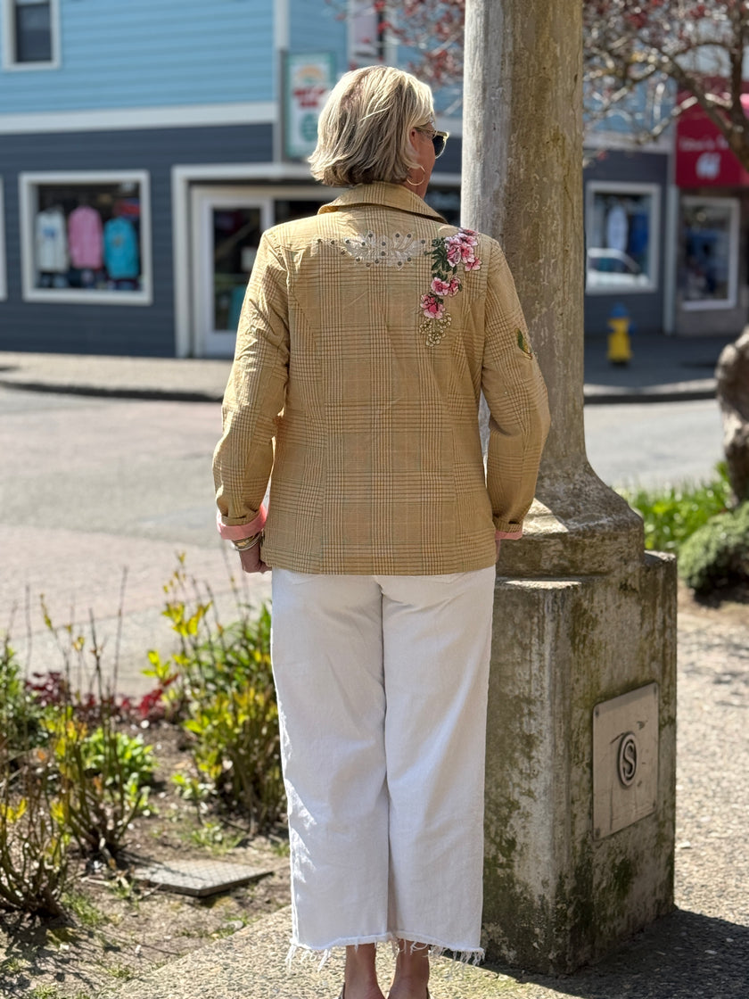 YD PLAID EMBROIDERED BLAZER back