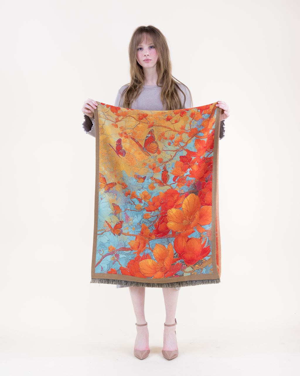 Monarchs Gliding Over Garden Premium Scarf