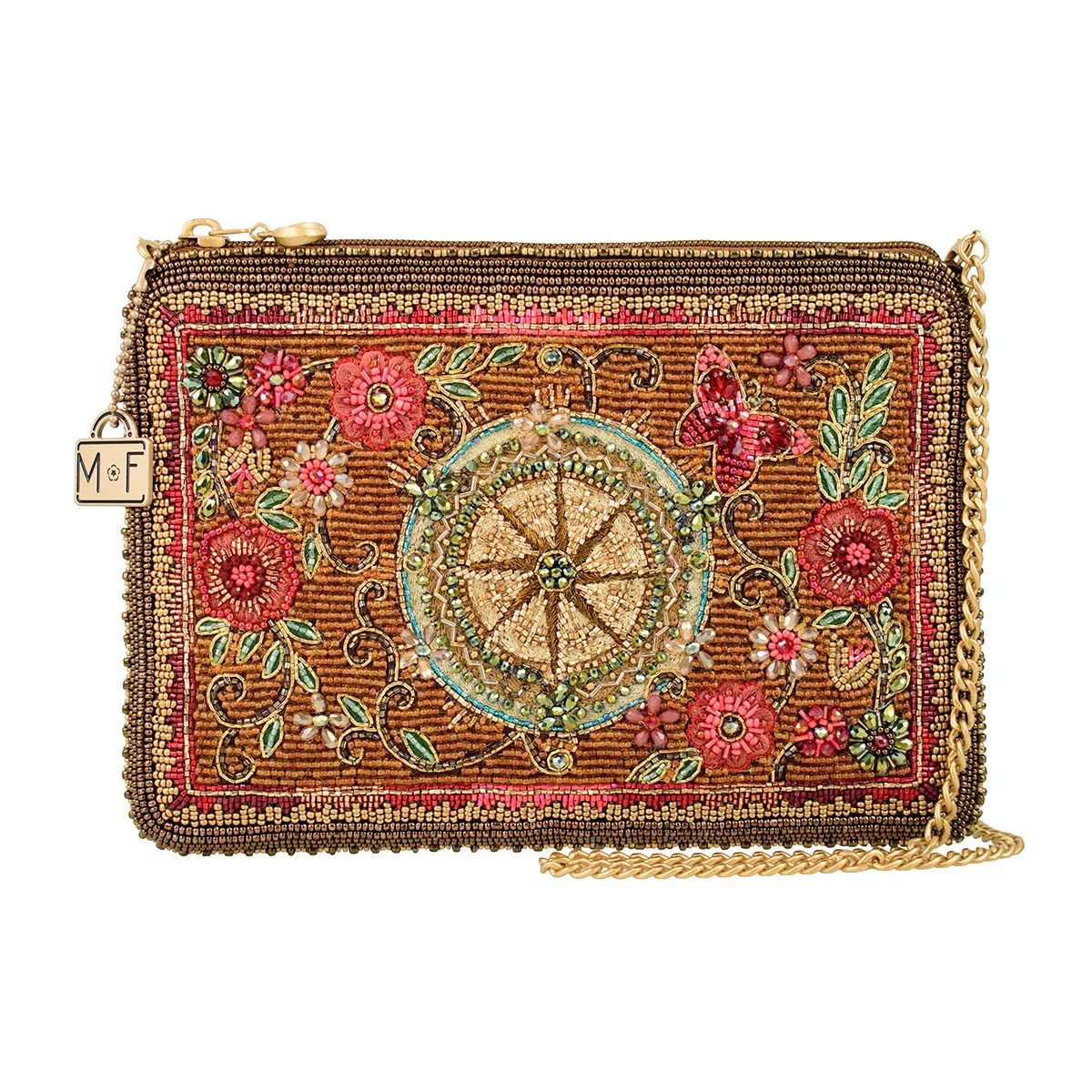 Time Traveler Rose Vent Gold and Pink Beaded Mini Crossbody
