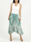 Printed A Line Hanky Hem Midi Skirt Green