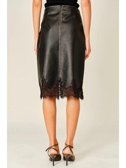 Cora Lace Hem Vintage Leather Skirt, dark brown-back