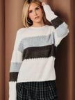 Round Neck Long Sleeve Color Block Sweater