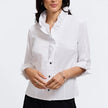 Edith Stretch Matte Sateen 3/4 Sleeve Shirt, white-front